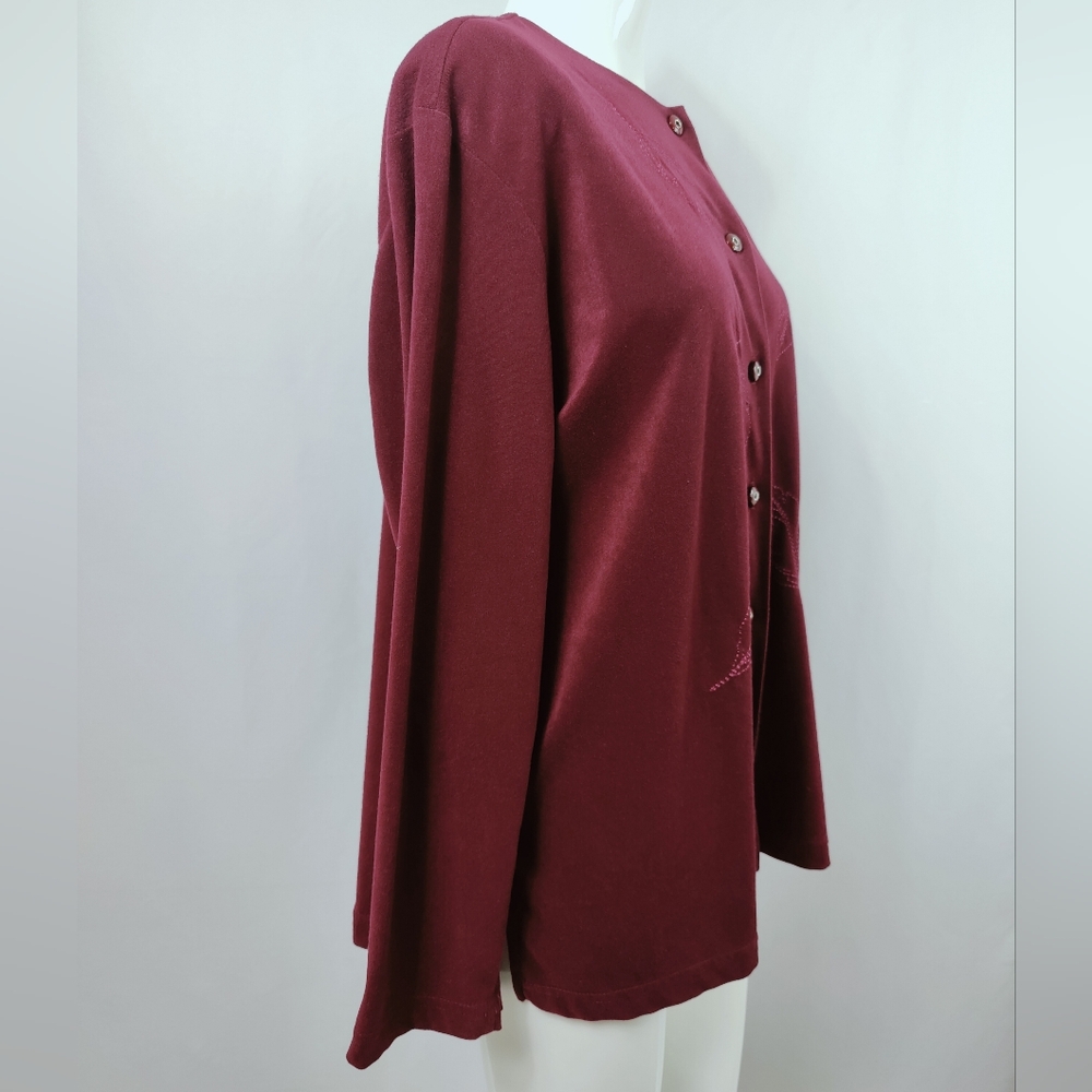 Vtg Company Collection Burgundy Leaf Embroidered button Down Sweater Blouse Sz L - Picture 6 of 13